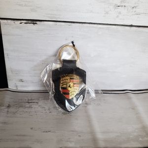 Porsche Crest black leather keychain